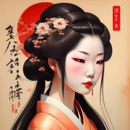 Painting of a  beautiful Japanese woman.