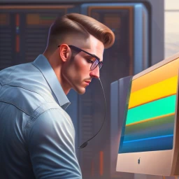 Portrait of a man working on a super computer