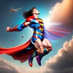 A superhero flying through the sky