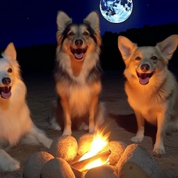Dogs around Campfire