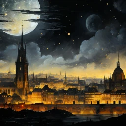 Night Cityscape Full Moon