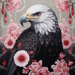 Eagle with Pink Flowers