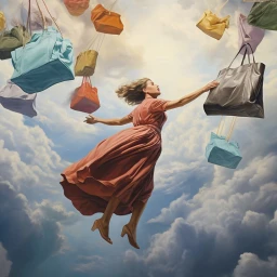 Flying Woman with Bags