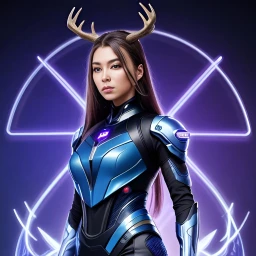 the dynamic fusion of a beautiful cyborg and a graceful deer