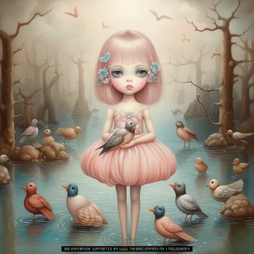 Birds.03 ai.Render. inspired by the work of Mark Ryden & Remedios Varo.