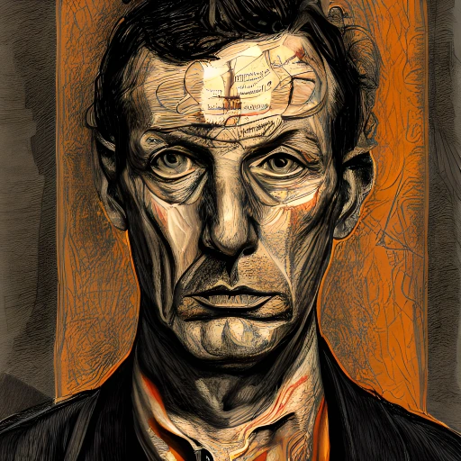 Portrait of Lucien Freud on canvas, Gouache style