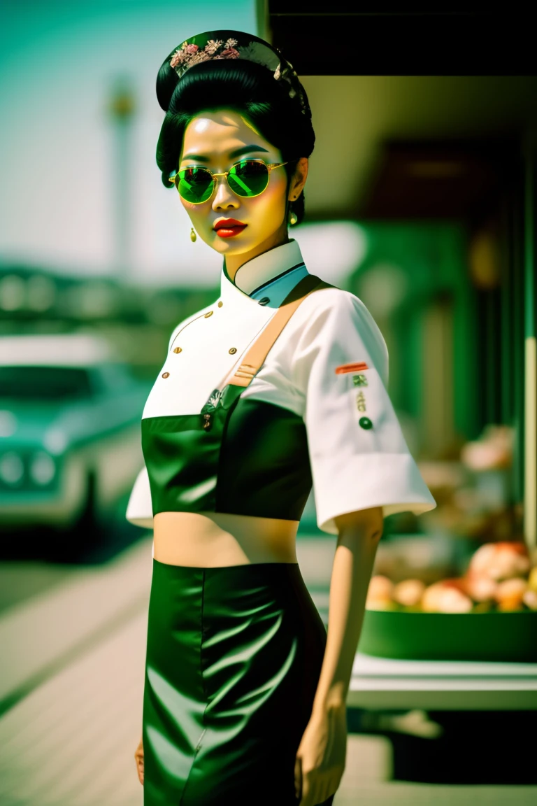 Japan fashion geisha in green clothes