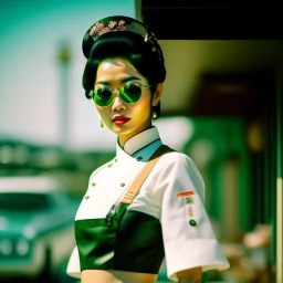 Japan fashion geisha in green clothes