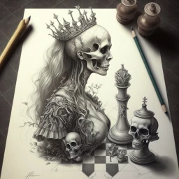 Skull and chess pieces for a girl