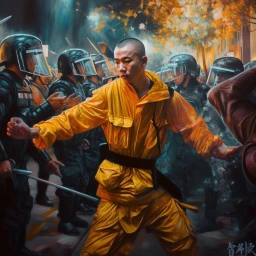 Monks clash with riot police