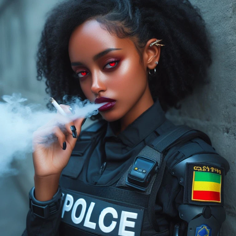 red eyed ethiopian police officer