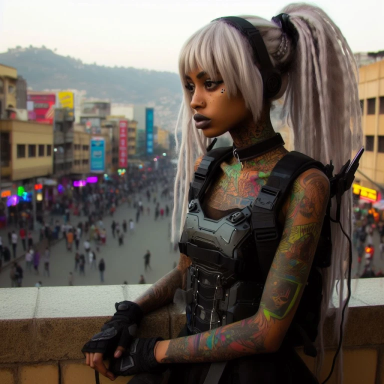 cyberpunk ethiopian girl with tattos