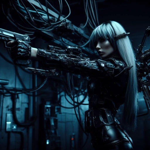 Gun-Wielding Female Combat Cyborg