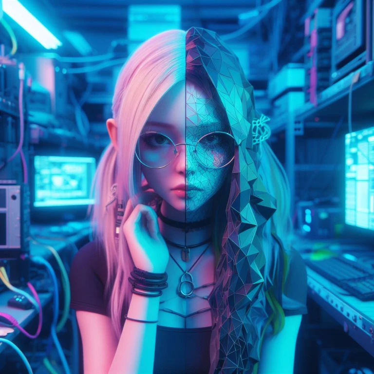 Cyber Girl with Polygonal Transformation