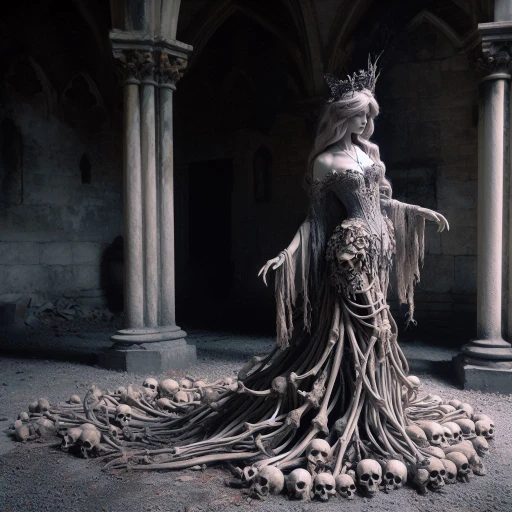 A young bone witch wearing a bone dress.
