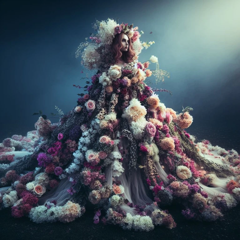 Flower witch wearing a dress made of flowers