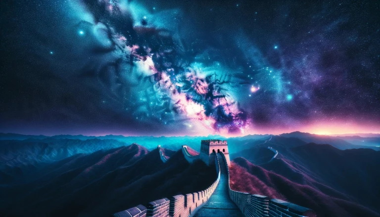 Time-lapse depiction of the Milky Way galaxy, seen from the Badaling section of the Great Wall of China at midnight