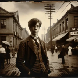 A young man standing on a street in Nanjing, Republic of China (1920s)