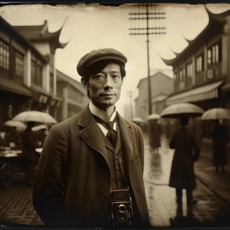 A 40 years old man standing on a street in Nanjing, Republic of China (1920s)