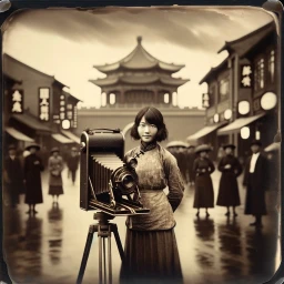 A young girl standing on a street in Nanjing, Republic of China (1920s)