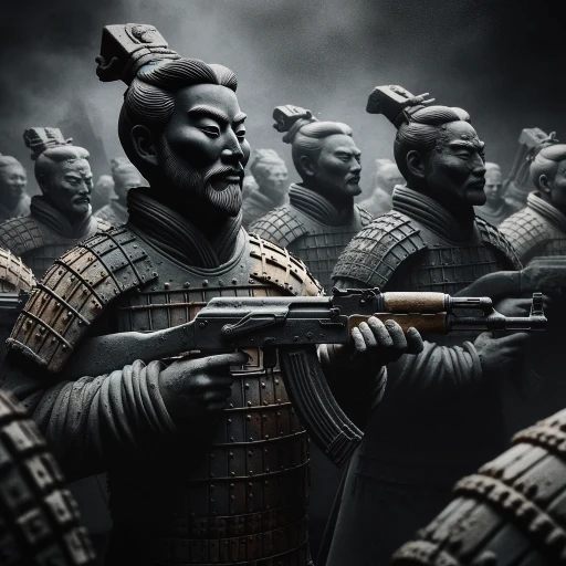 terra cotta warriors holding Ak-47