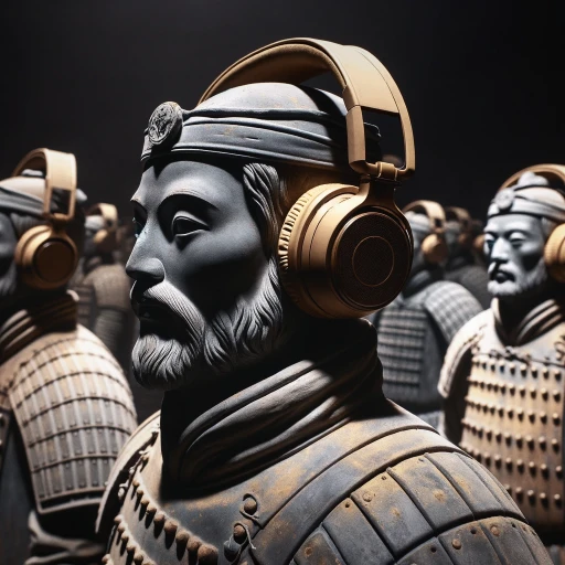 terra cotta warriors wearing headphones