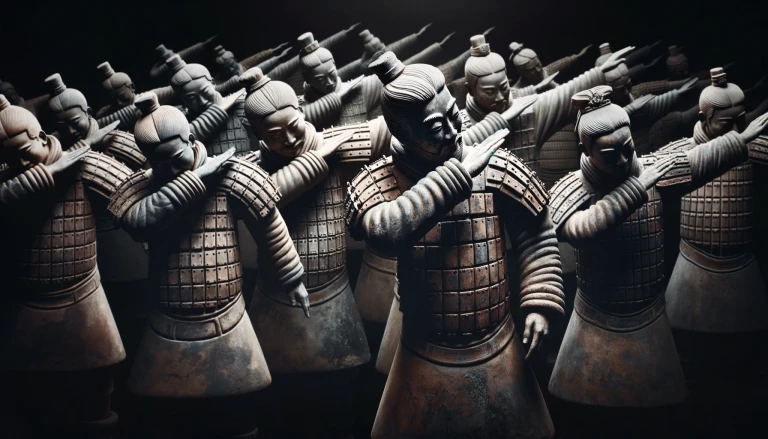 terra cotta warriors with dabbing moves