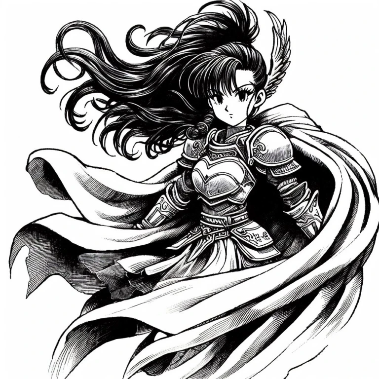 Female warrior drawn in manga style