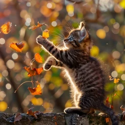 The Kitten and Falling Leaves