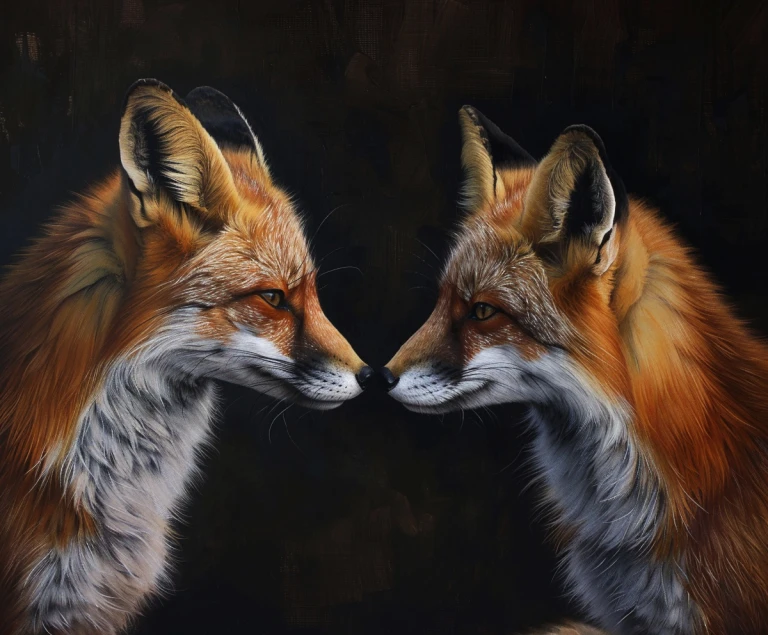 Two Foxes Face Each Other