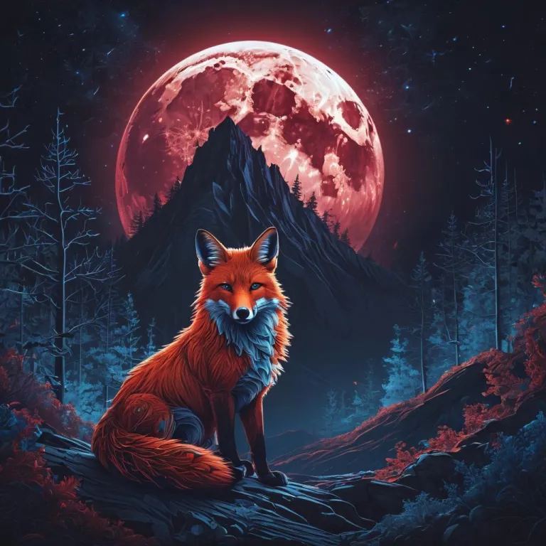 Fox and the crimson red moon