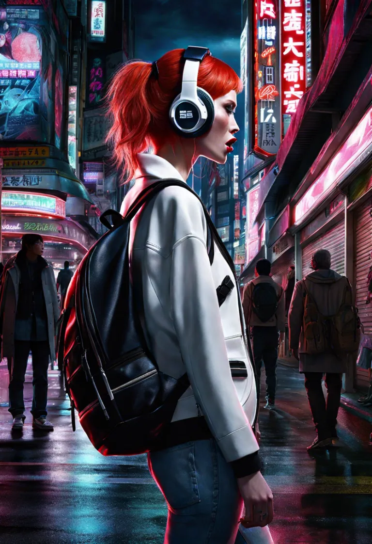 Redhair angry american girl in Neo Tokyo