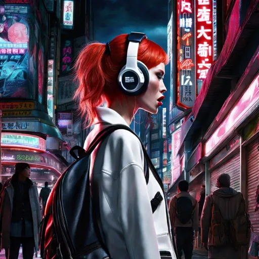 Redhair angry american girl in Neo Tokyo
