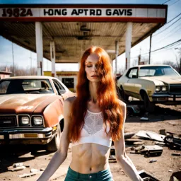 Yoga girl at destroyed gas station