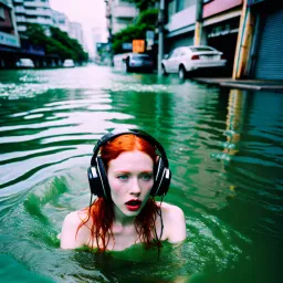 Flooded Neo Tokyo and redhair girl