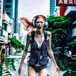 Flooded Neo Tokyo and redhair girl