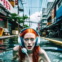 Flooded Neo Tokyo and redhair girl