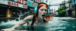 Flooded Neo Tokyo and redhair girl