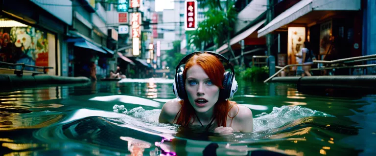 Flooded Neo Tokyo and redhair girl