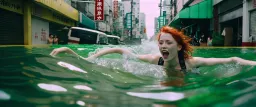 Flooded Neo Tokyo and redhair girl