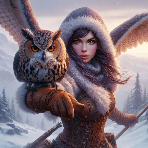.a beautiful huntress with big owl