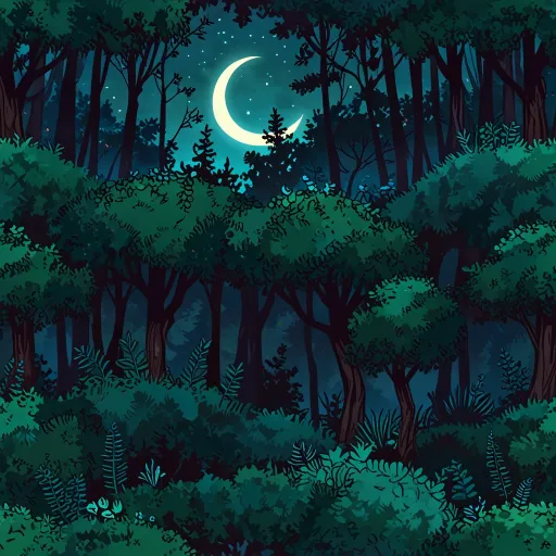 forest with a crescent moon